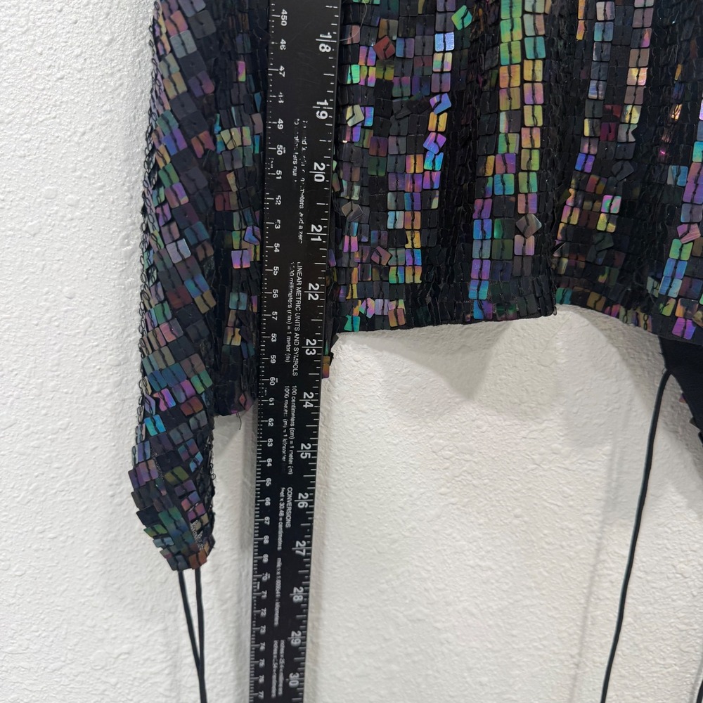 Ann Taylor Iridescent Sequin 100% Silk Halter Top Open Back Handkerchief Hem 10 - Picture 3 of 6